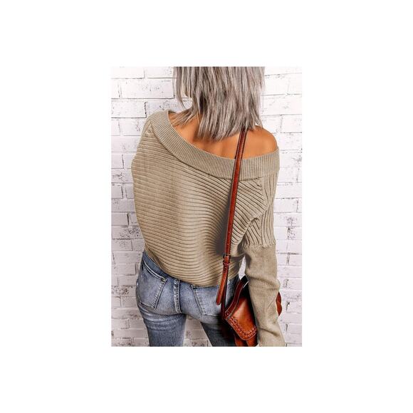 Jollycode XL Batwing Khaki V neck ribbed stretch sweater XL - Picture 7 of 11